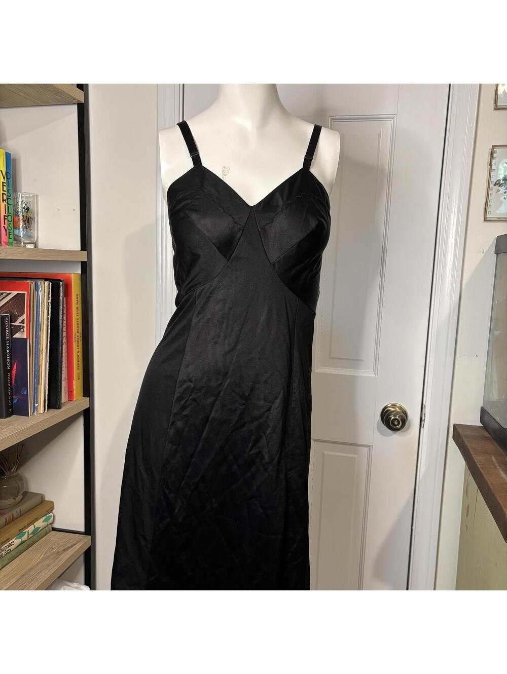 Sears 32 Vtg Black Midi Lingerie Sleep Gown